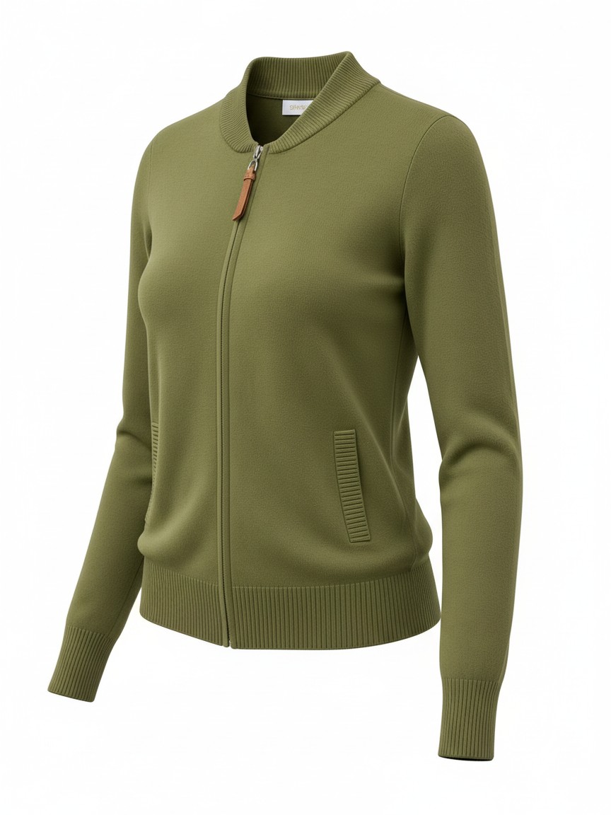 Dámsky sveter na zips s vreckami E-WOMAN Olivovozelený s.WEAR 5